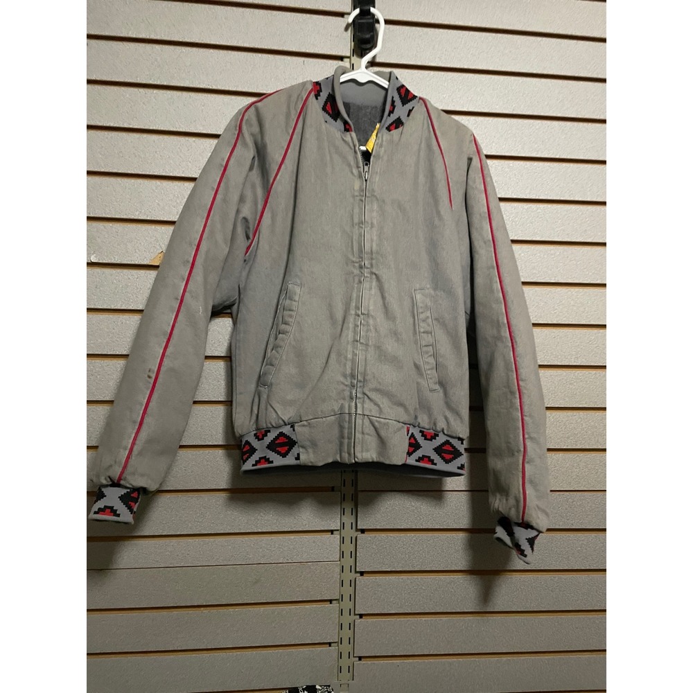 Vintage Western David James Mens S Bomber Jacket Gray Red Aztec Made in USA